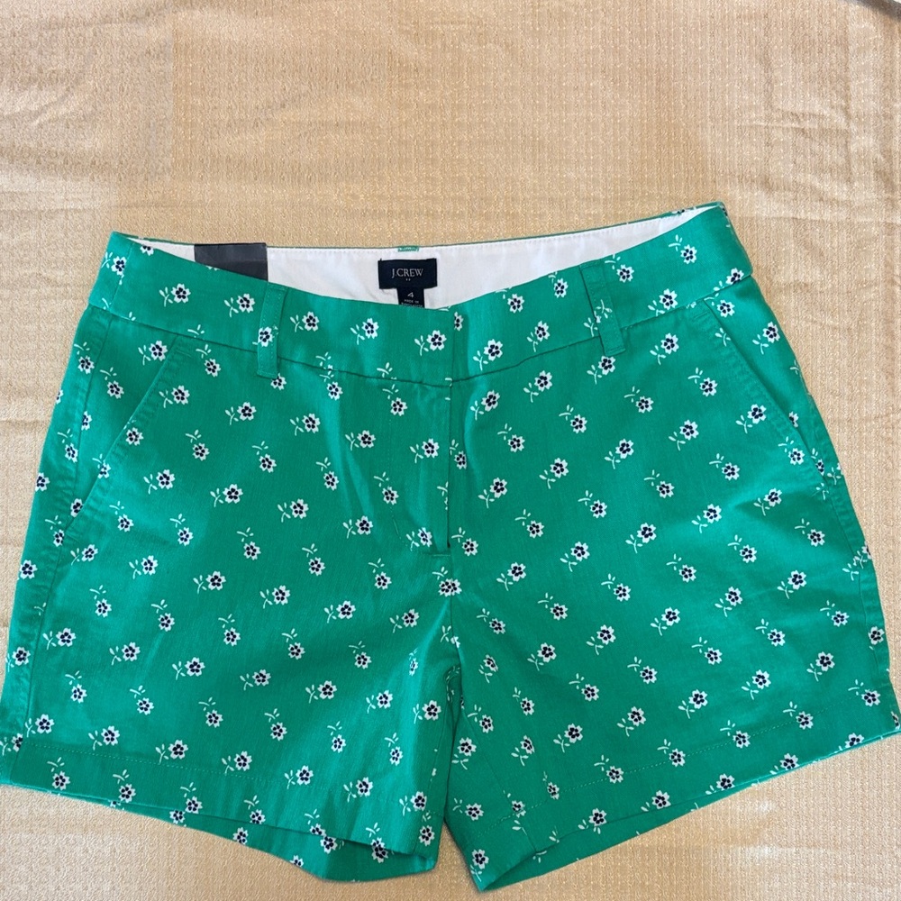J. Crew Green Floral Cotton Shorts